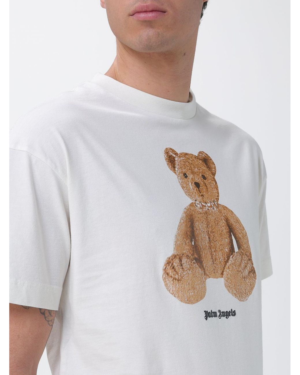 Palm Angels White Teddy Cotton T-Shirt for men