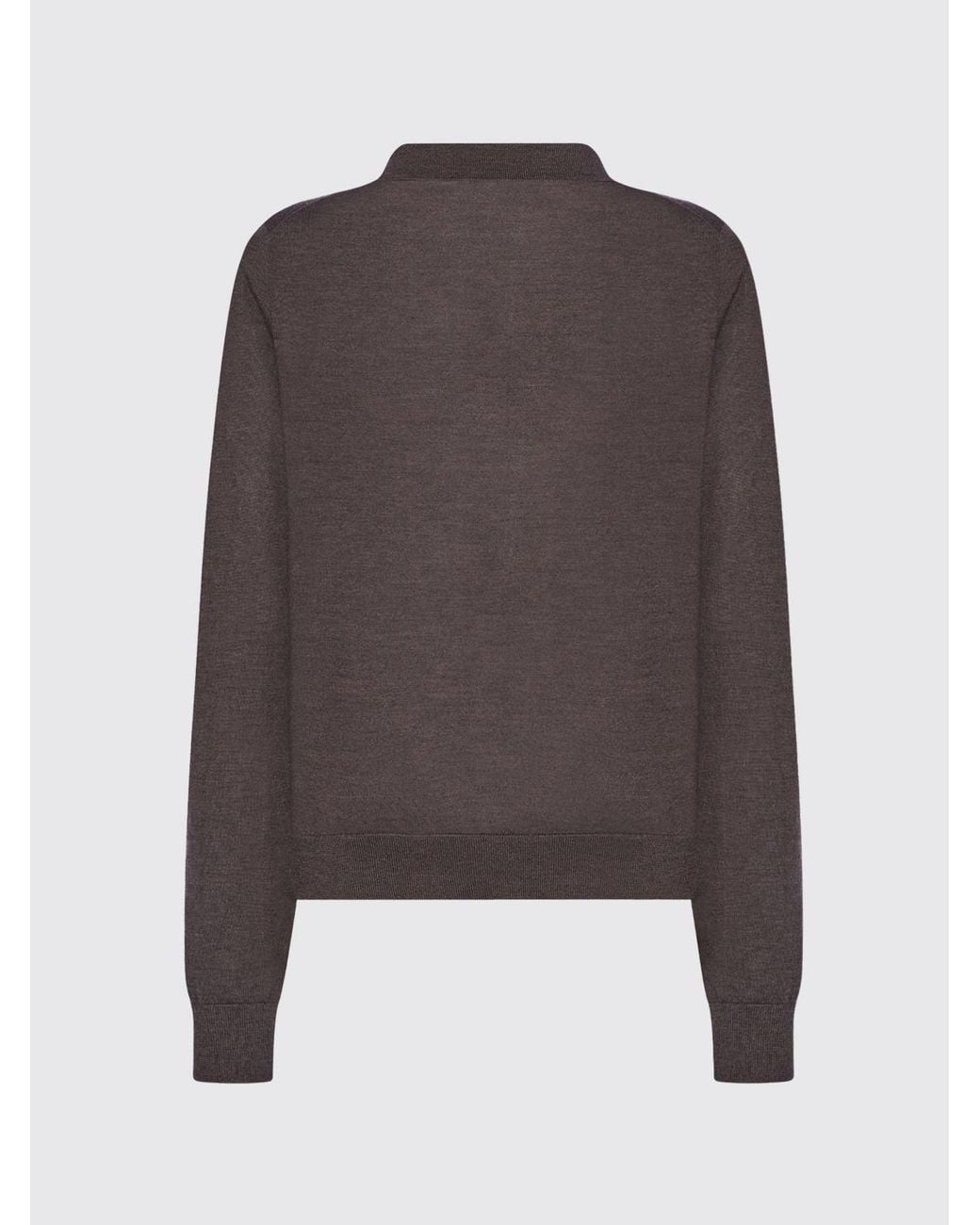 The Row Gray Wool And Silk-Blend V-Neck Long-Sleeved Knitted Polo