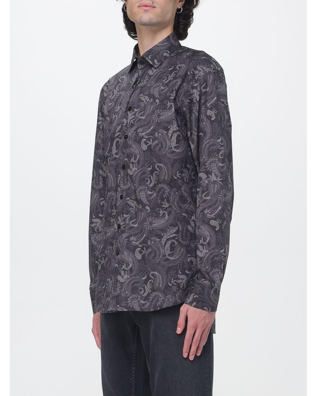 Etro Blue Paisley Print Cotton Shirt With French Collar for men
