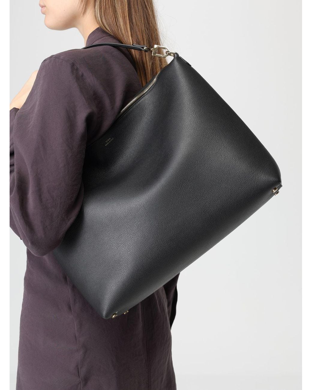 Totême Black Medium Bevel Grained Leather Bag