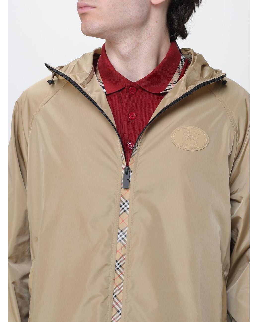 Burberry Natural Relaxed Fit Hooded Nylon Windbreaker With Ekd Logo for men