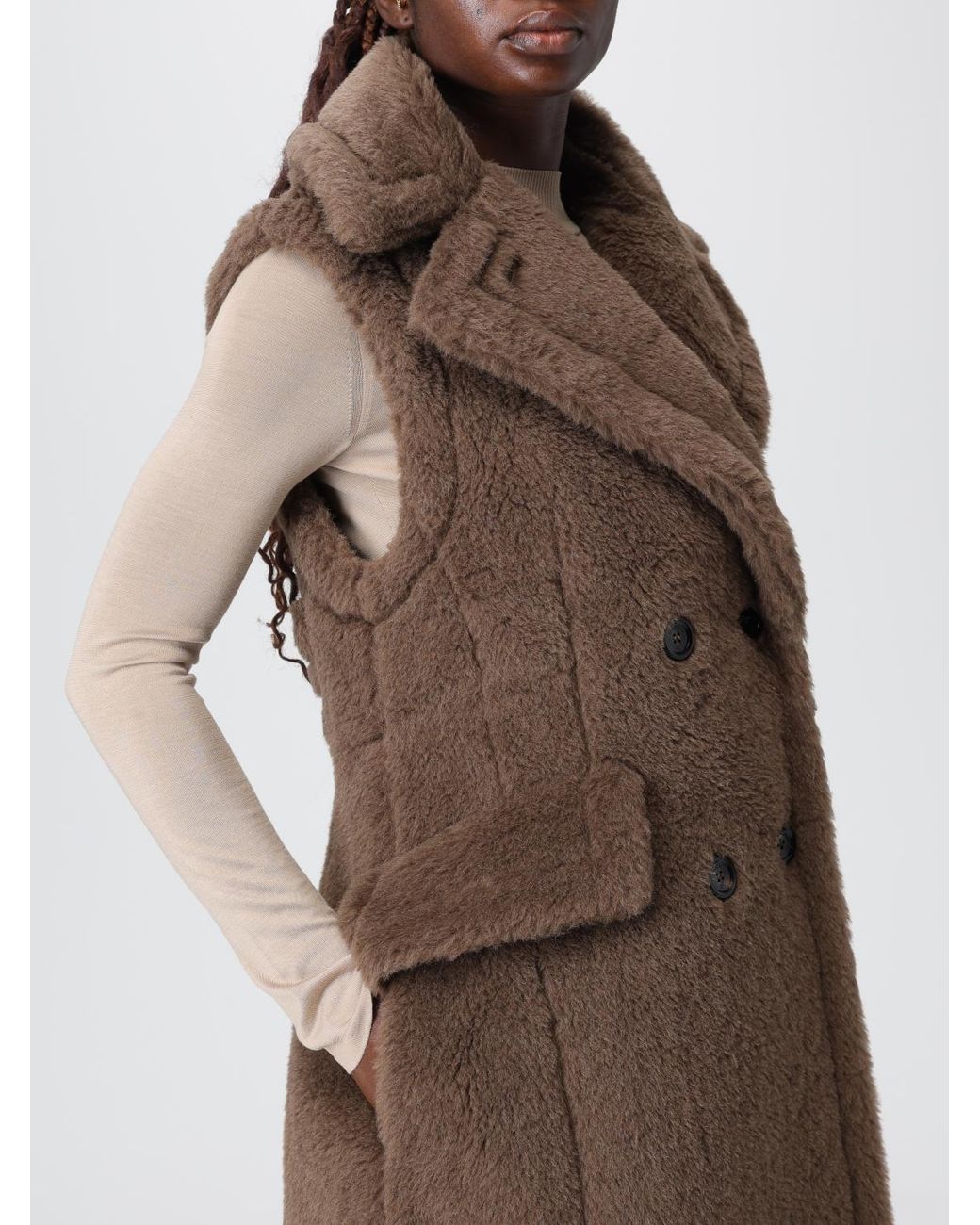 Chaleco Largo Cruzado Acampanado En Mezcla De Alpaca, Lana Y Seda Max Mara de color Brown