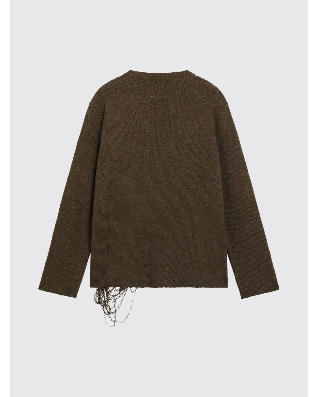 MM6 by Maison Margiela Brown Distressed Wool-Blend Crewneck Jumper With Jacquard Logo for men