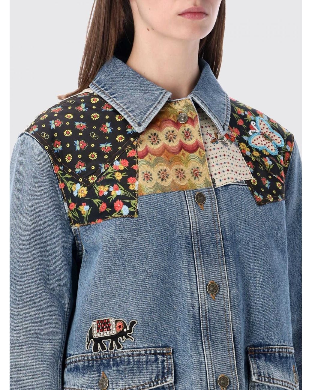 Chaqueta Vaquera Con Inserciones Patchwork Valentino de color Blue