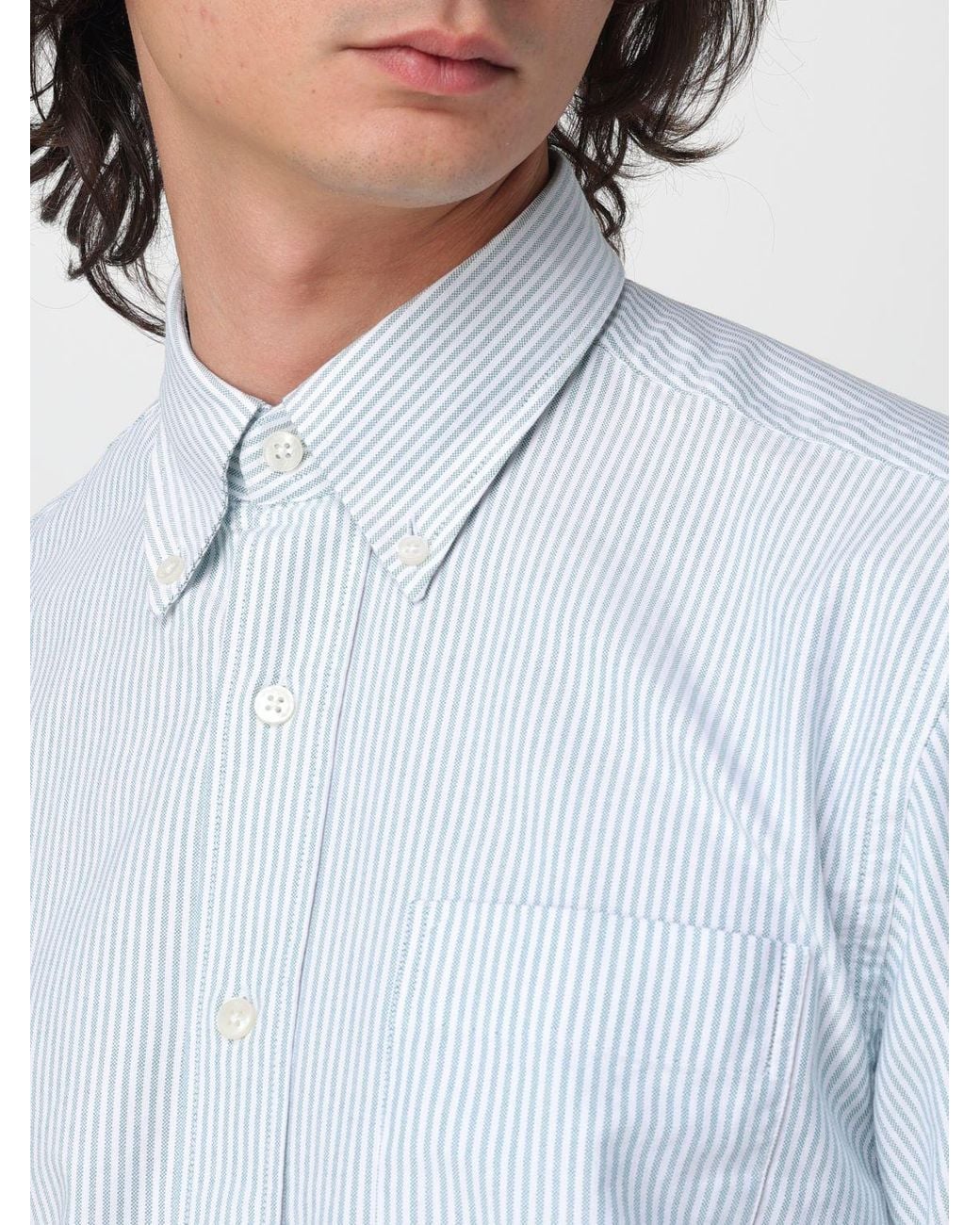 Sebago Gray Striped Cotton Poplin Shirt With Button-Down Collar for men