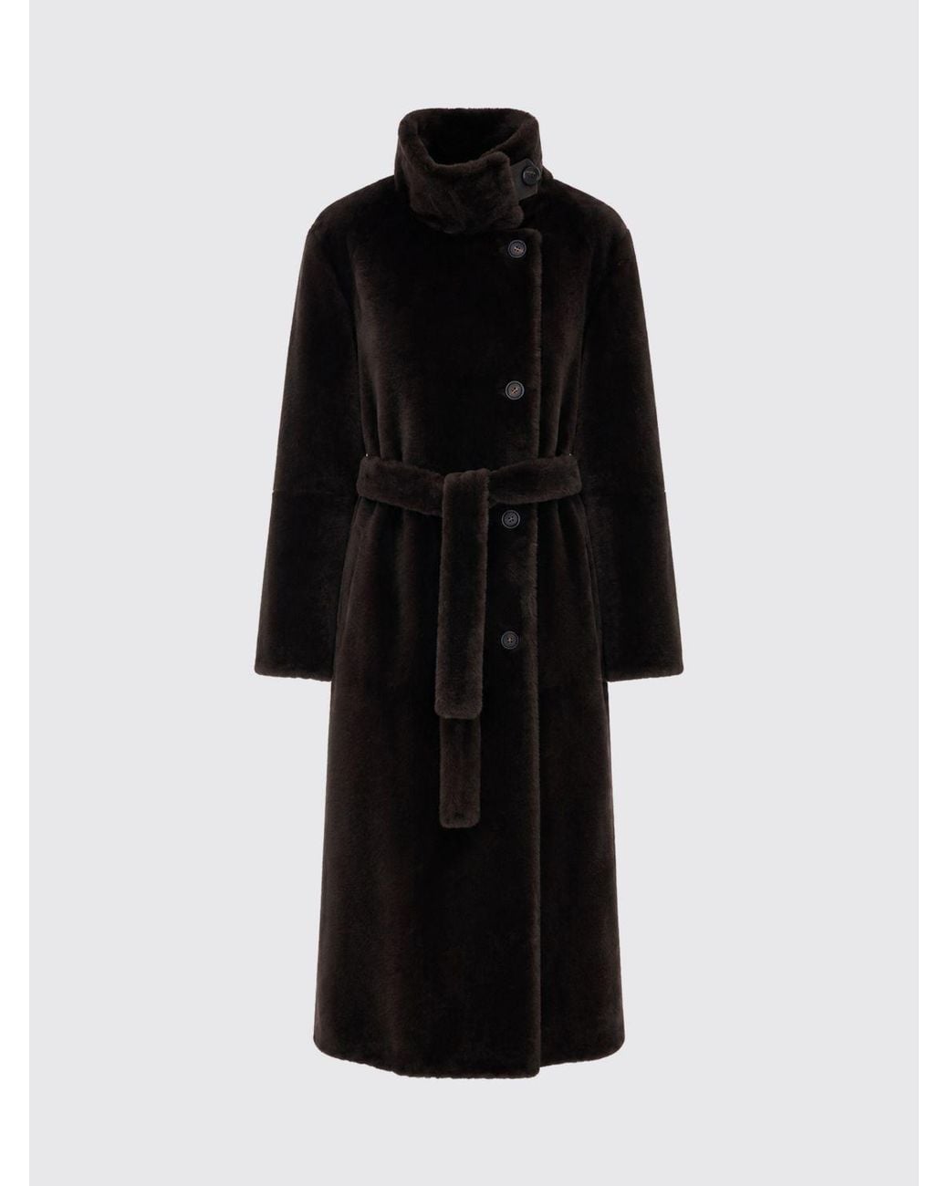 Brunello Cucinelli Black Long Double-Breasted Lamb Fur Coat With Waist Belt