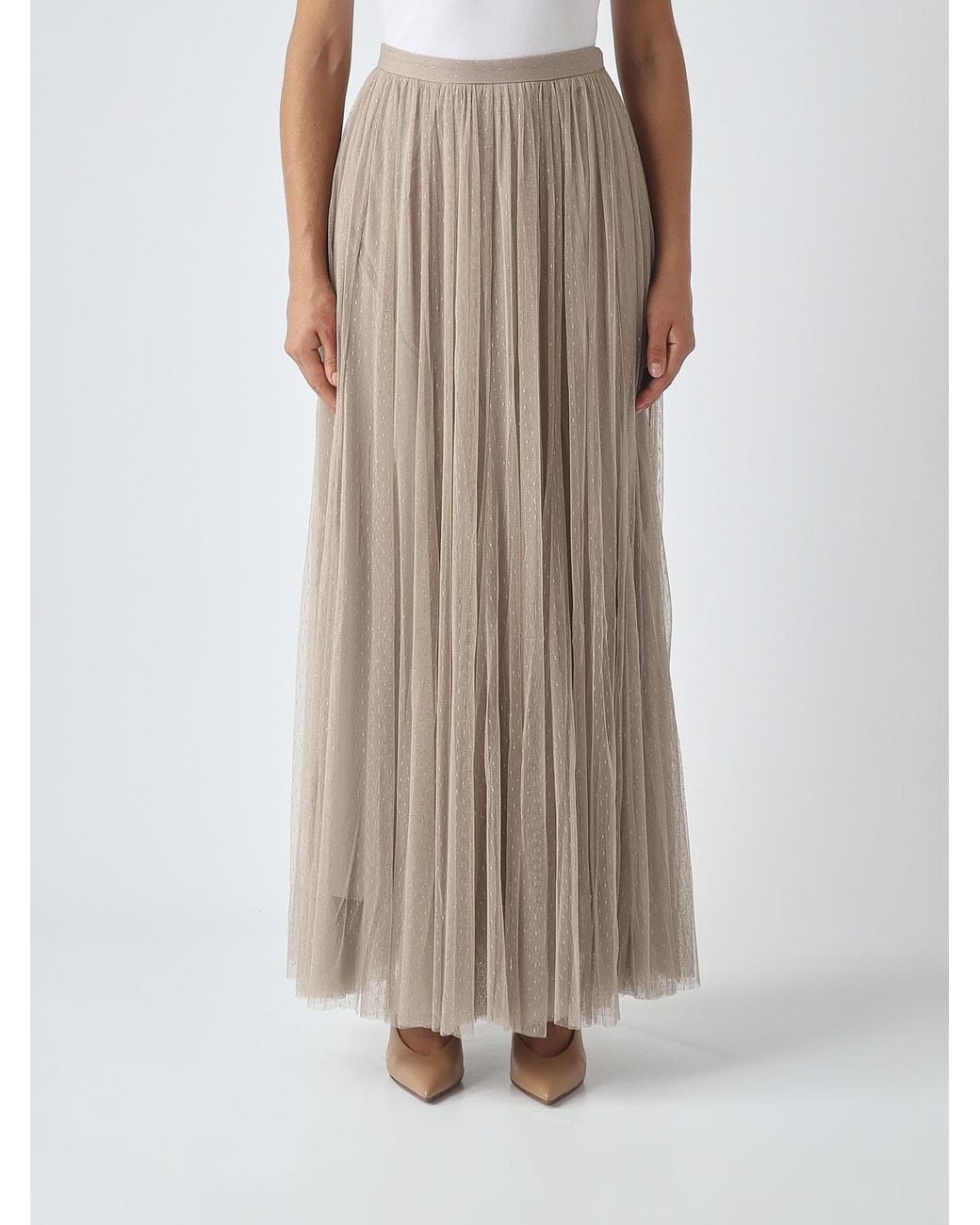 Twinset Brown High-Waisted Pleated Midi Skirt