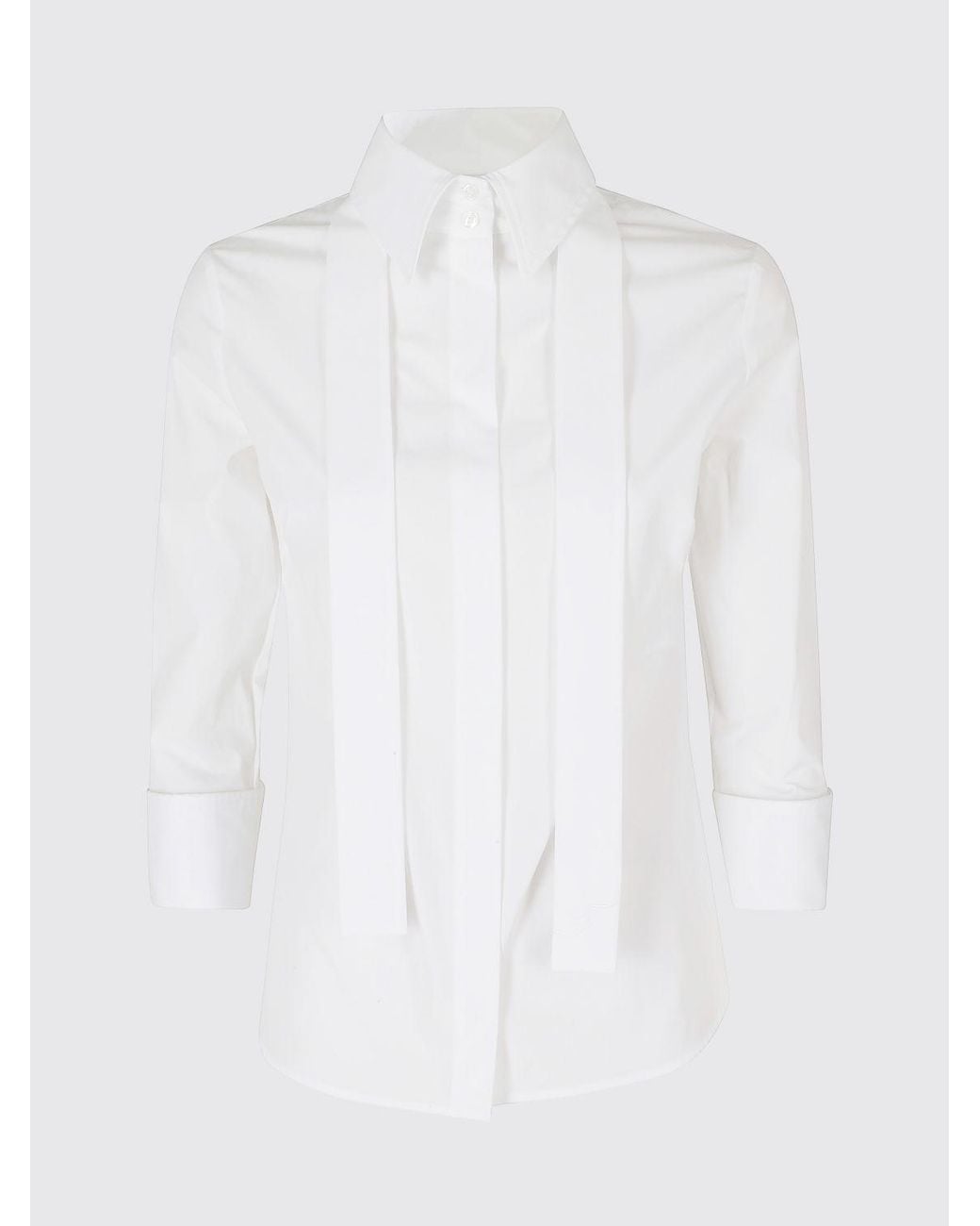 Elisabetta Franchi White Cotton Blouse With Pussy-Bow Collar And Concealed Buttons