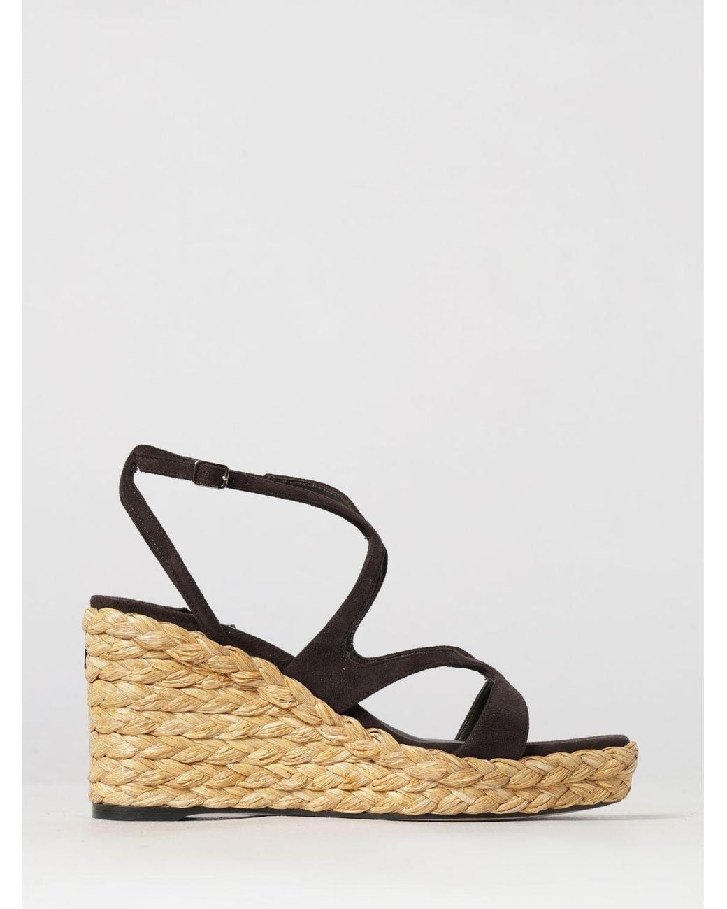 Jimmy Choo Natural Ayla Suede And Jute Monogram Wedge Sandals
