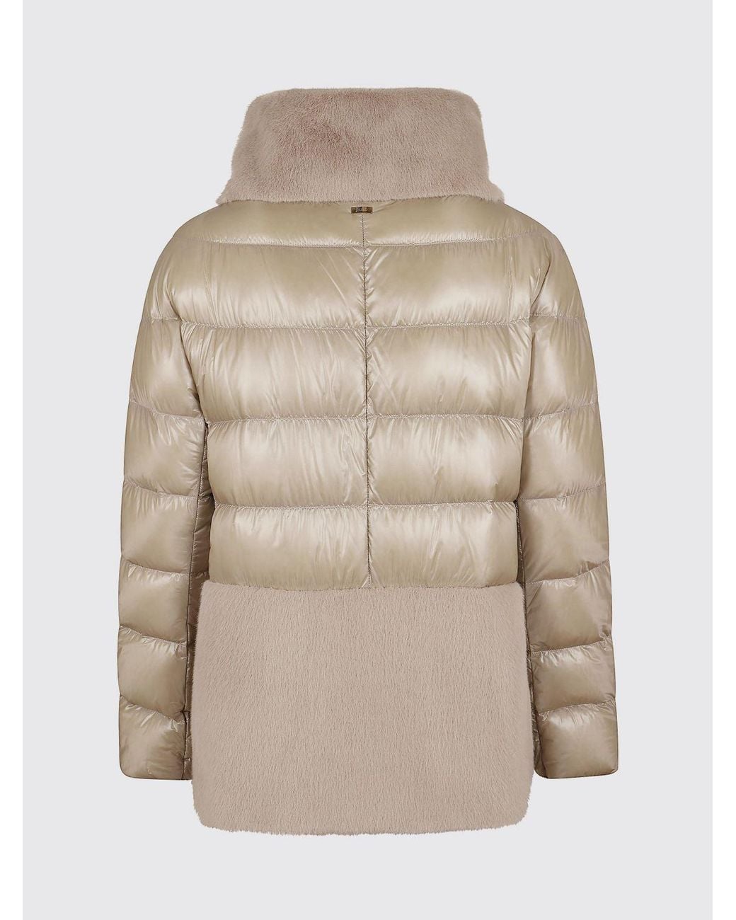 Herno Natural Short Ultralight Nylon Down Jacket With Faux Fur Details