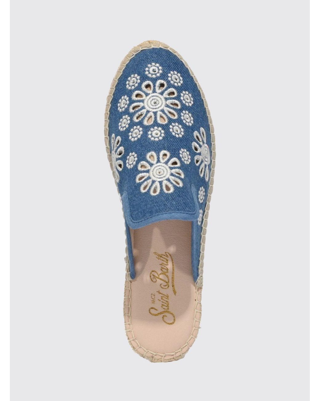 Mc2 Saint Barth Blue Cotton Sangallo Slip-On Espadrillas With Braided Jute Detailing