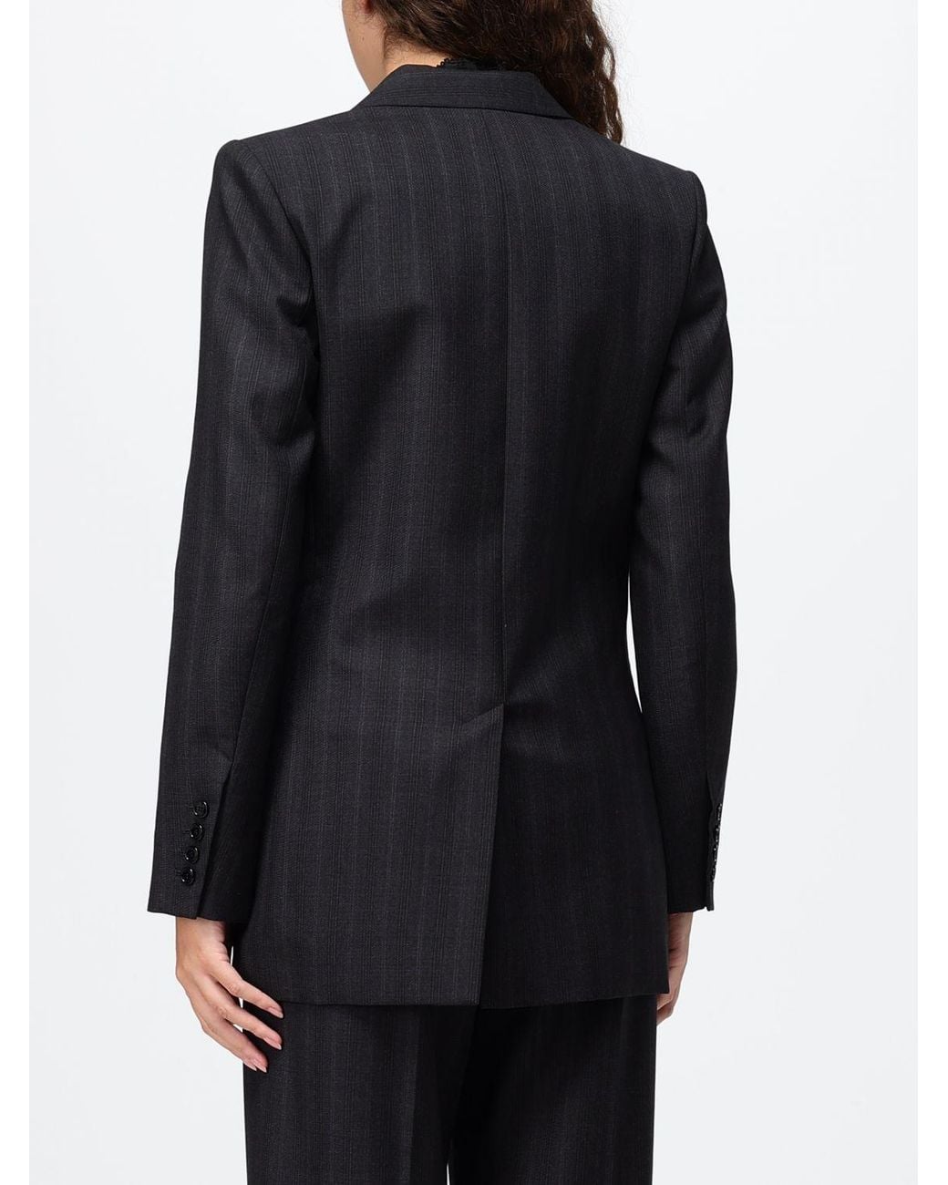 Isabel Marant Black Pinstripe Double-Breasted Virgin Wool Blazer With Peak Lapels