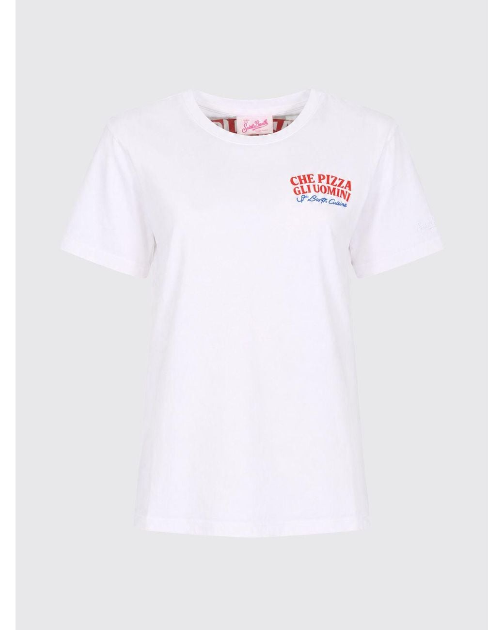 Mc2 Saint Barth White Crewneck Cotton T-Shirt With Graphic Print And Logo