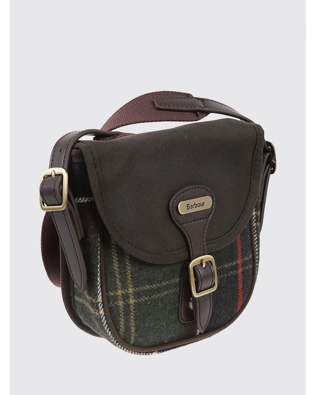 Barbour Black Tartan Wool Mini Crossbody Bag With Flap And Buckle
