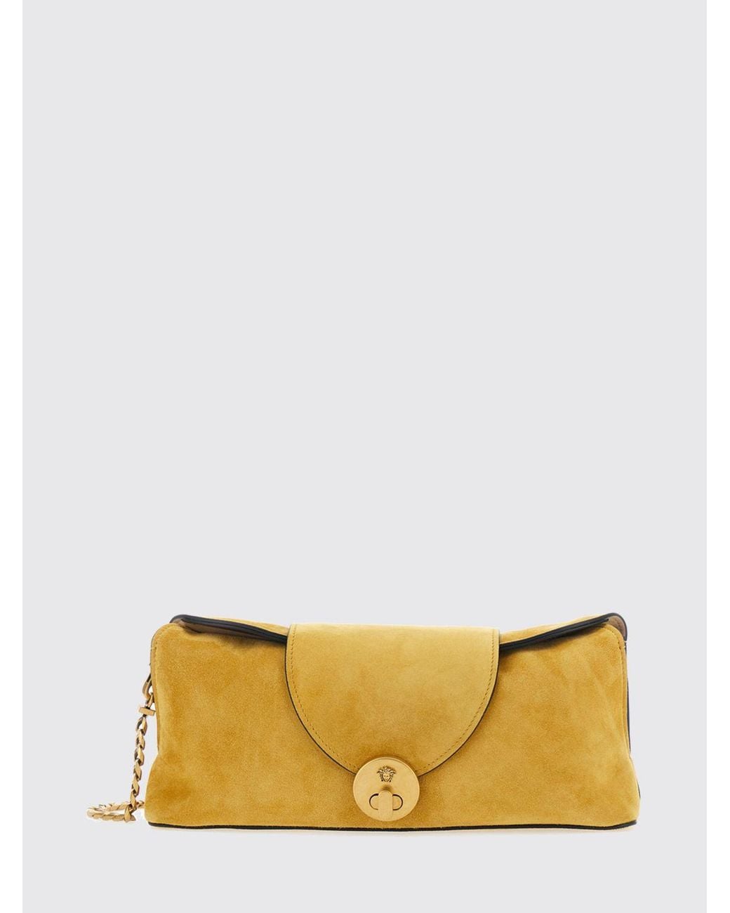 Versace Yellow Vivian Suede Shoulder Bag With Medusa Logo