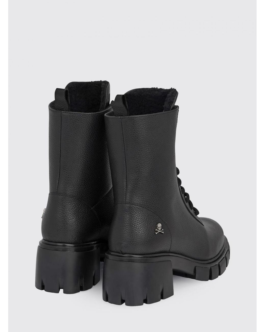 Philipp Plein Black Lace-Up Combat Boots