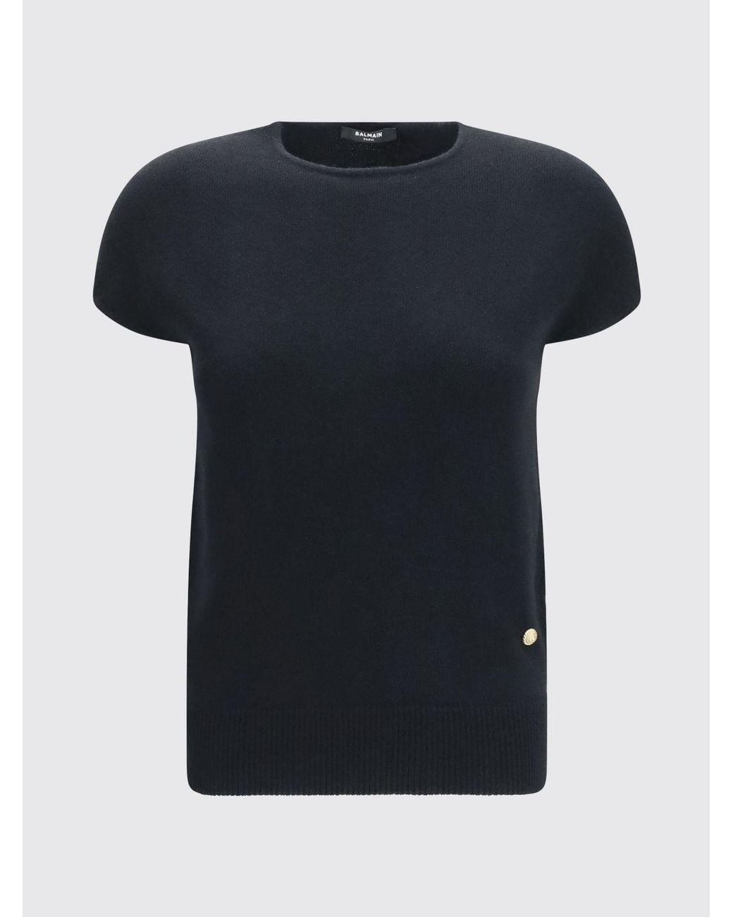 Balmain Black Crewneck Wool-Blend Knit Top With Short Sleeves