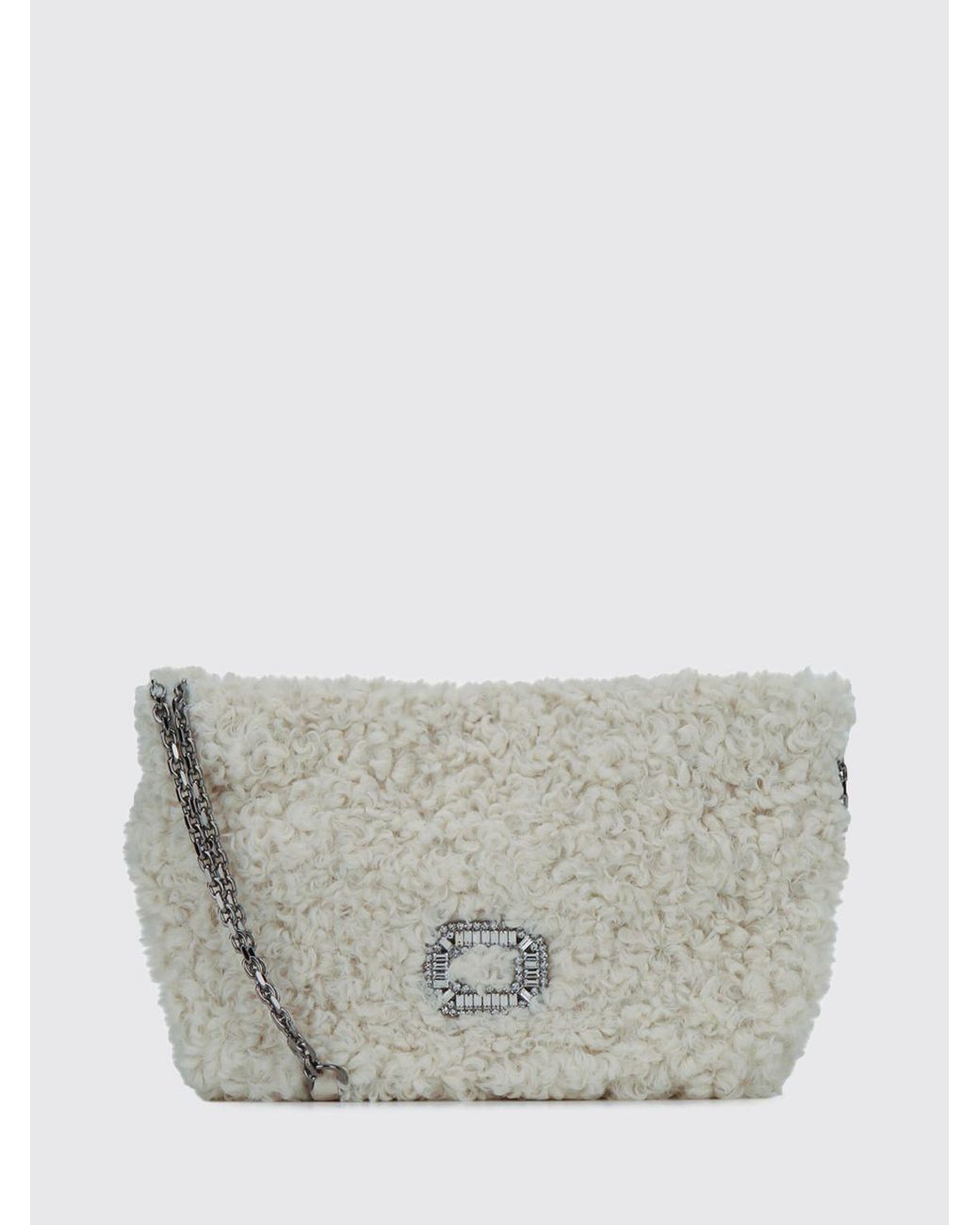 Roger Vivier Gray Pilgrim Shearling Mini Shoulder Bag With Crystal Buckle