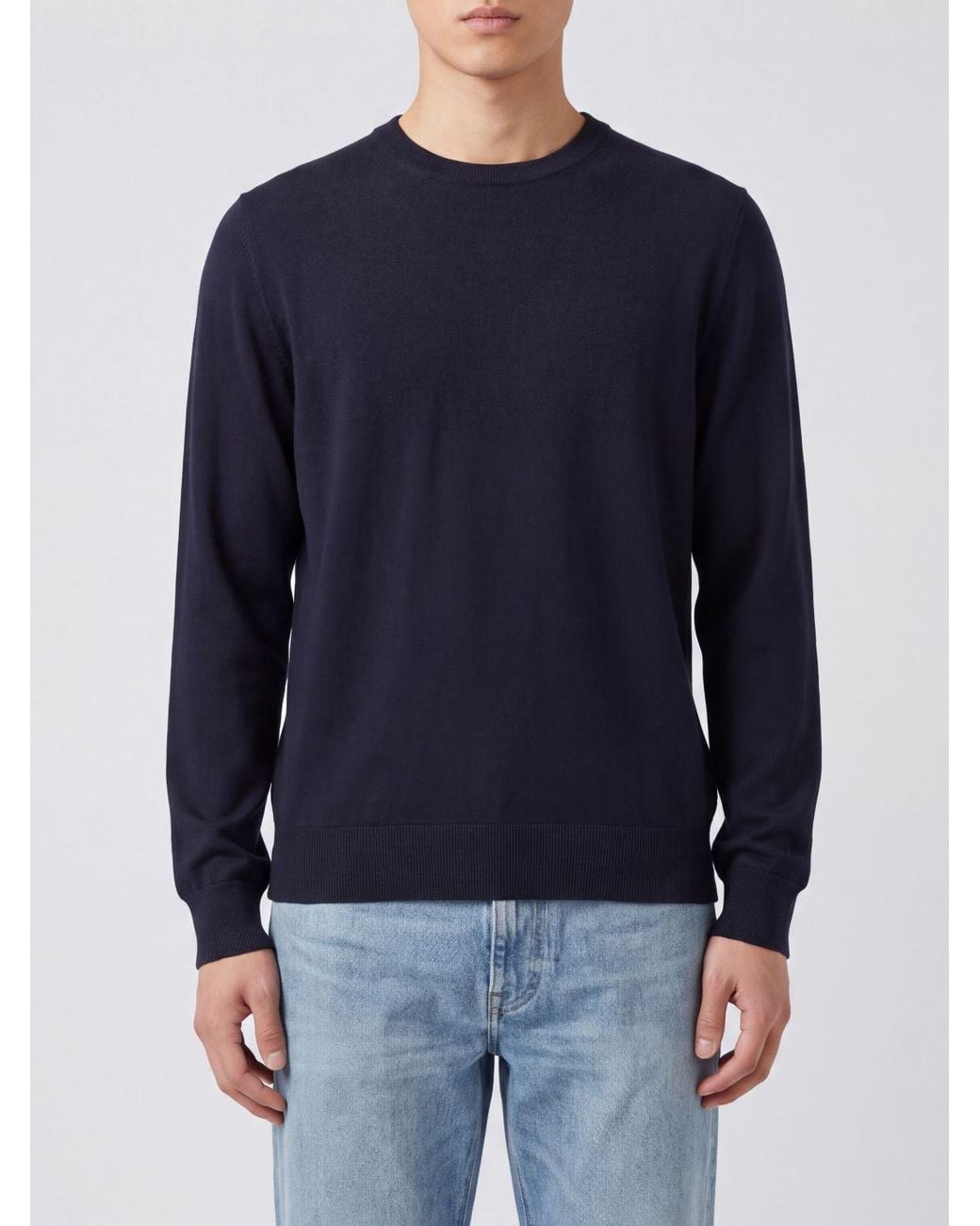 Zegna Blue Crewneck Cashmere And Silk Jumper With Ribbed Trims for men
