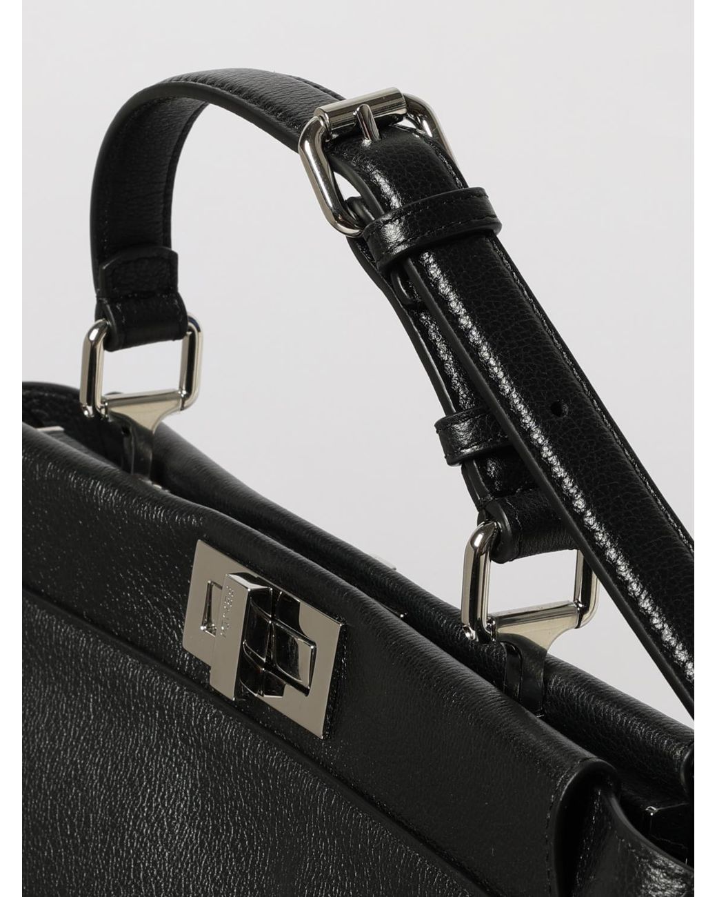 Fendi Black My Peekaboo Calfskin Leather Shoulder Bag With Twist-Lock Closure