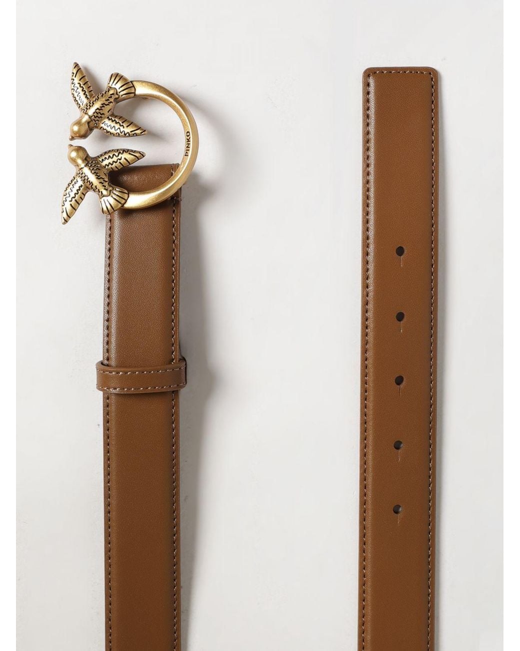 Pinko Brown Leather Belt With Metal Love Birds Logo Buckle
