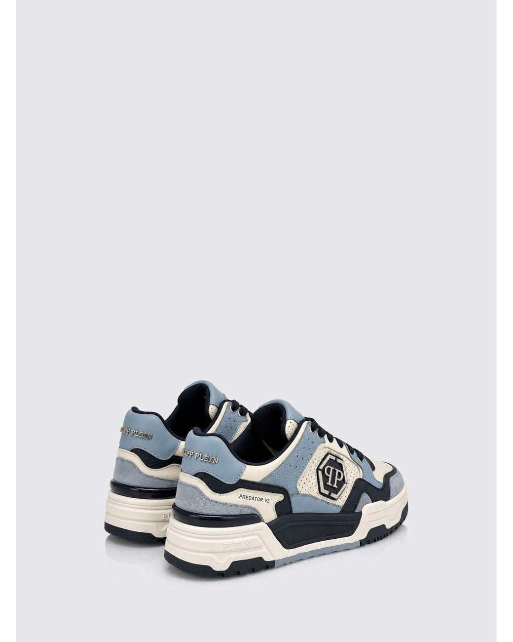 Philipp Plein White Predator V2 Low-Top Leather Trainers With Hexagon Logo for men