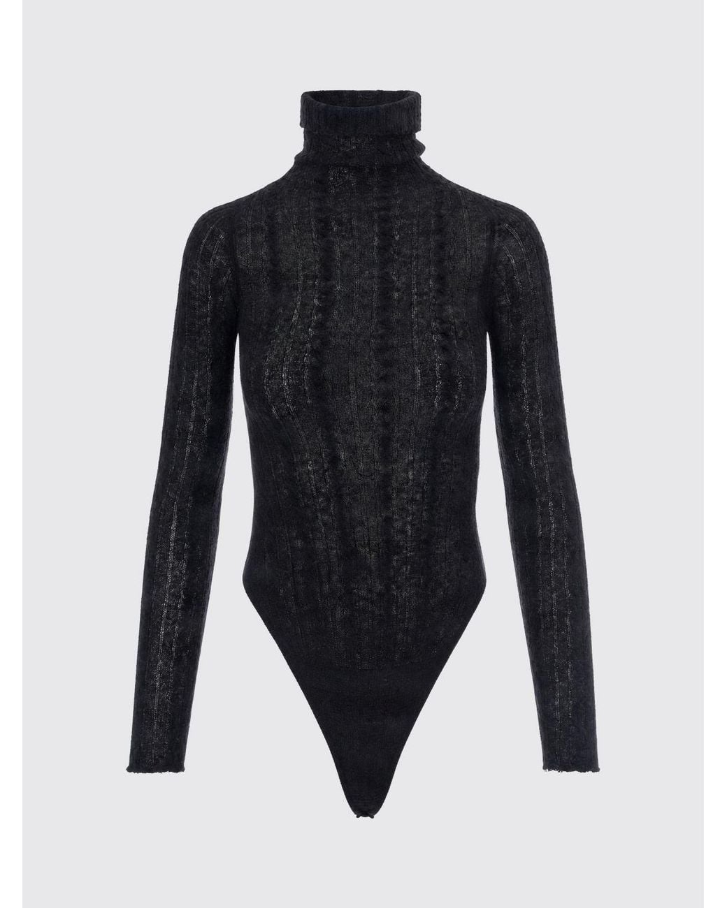 Haikure Blue Slim Fit Wool Blend Turtleneck Bodysuit With Long Sleeves