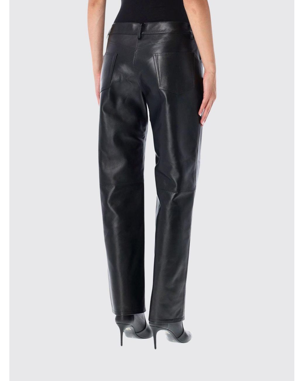 Magda Butrym Black Mid-Rise Slim Fit 5-Pocket Lambskin Leather Trousers