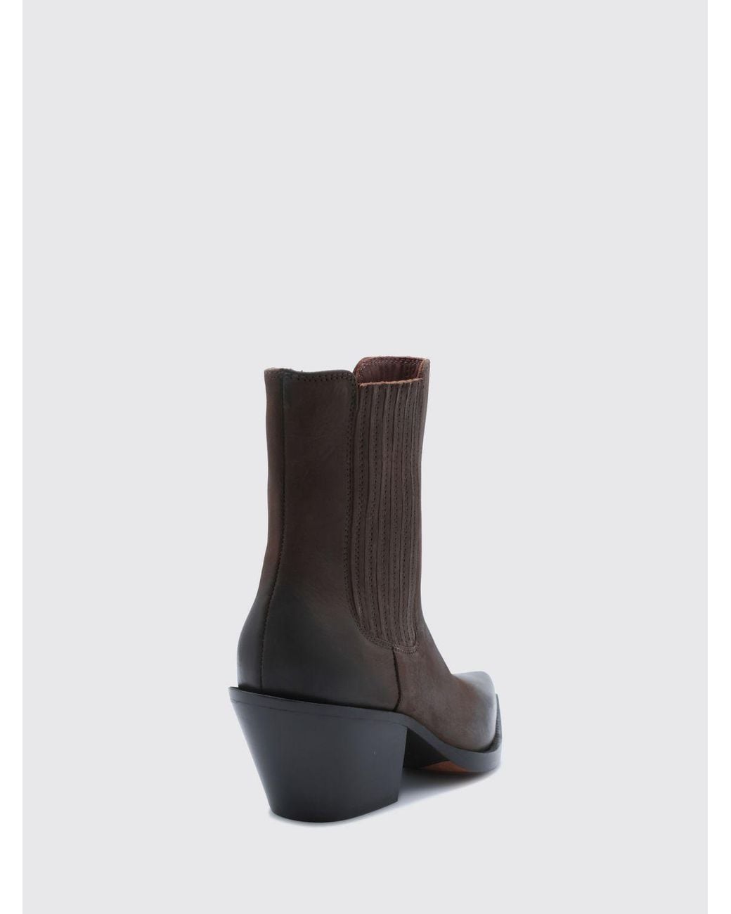 Paris Texas Brown Dallas Leather Western Ankle Boots With Flared Heel