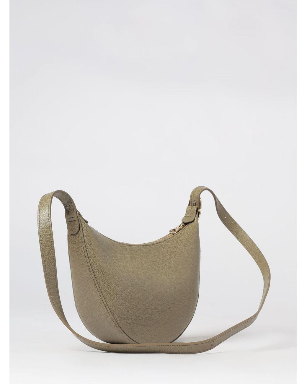 Longchamp Gray Le Foulonné Toile Half-Moon Leather Shoulder Bag