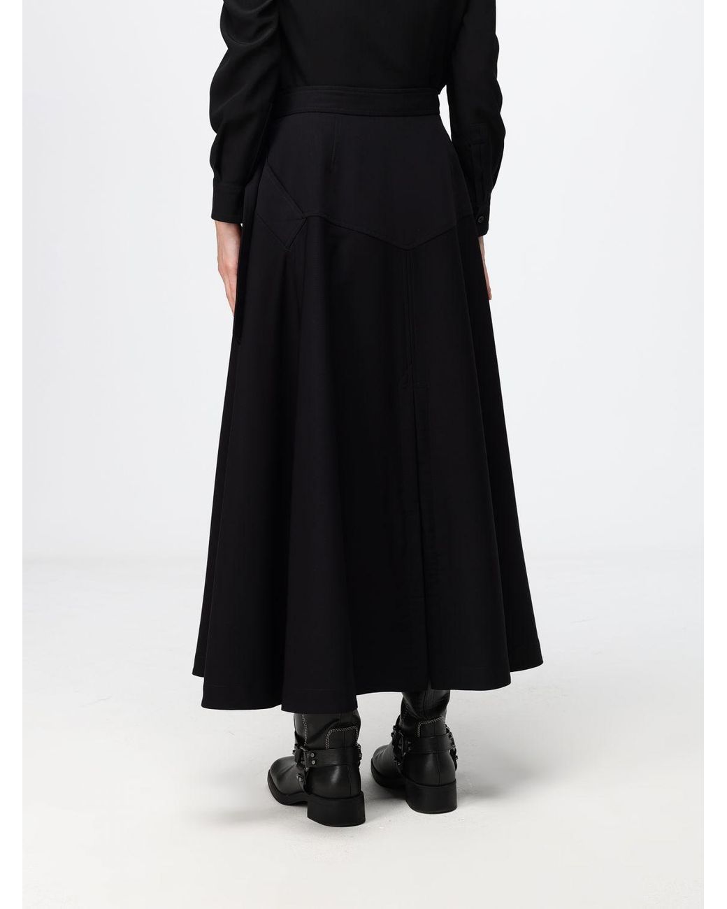 Burberry Black High-Waisted Merino Wool Midi Wrap Skirt With Concealed Closure
