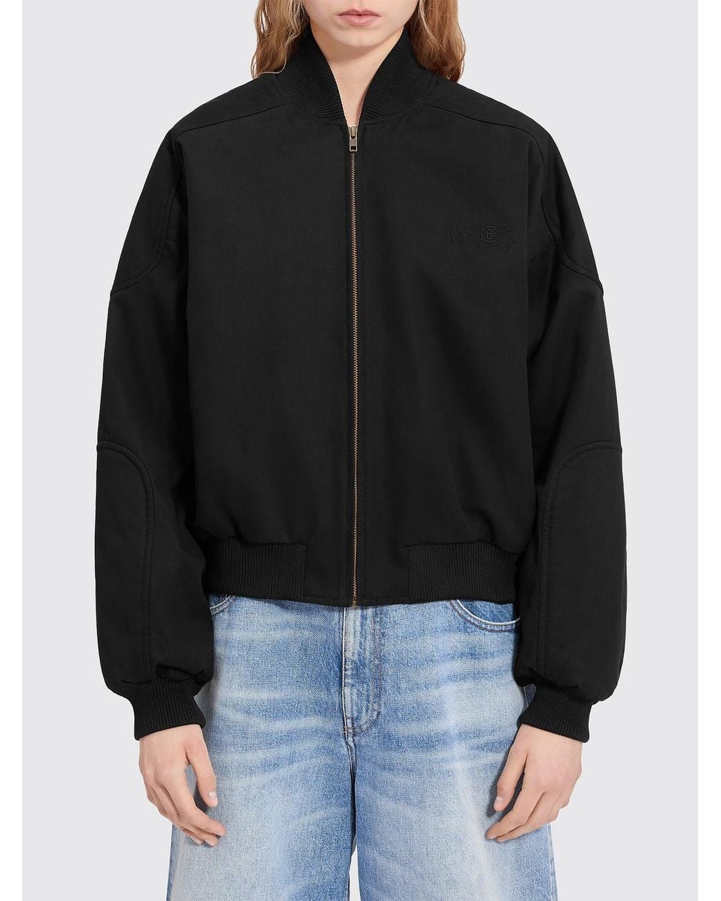 MM6 by Maison Margiela Black Cropped Cotton Twill Bomber Jacket With Logo