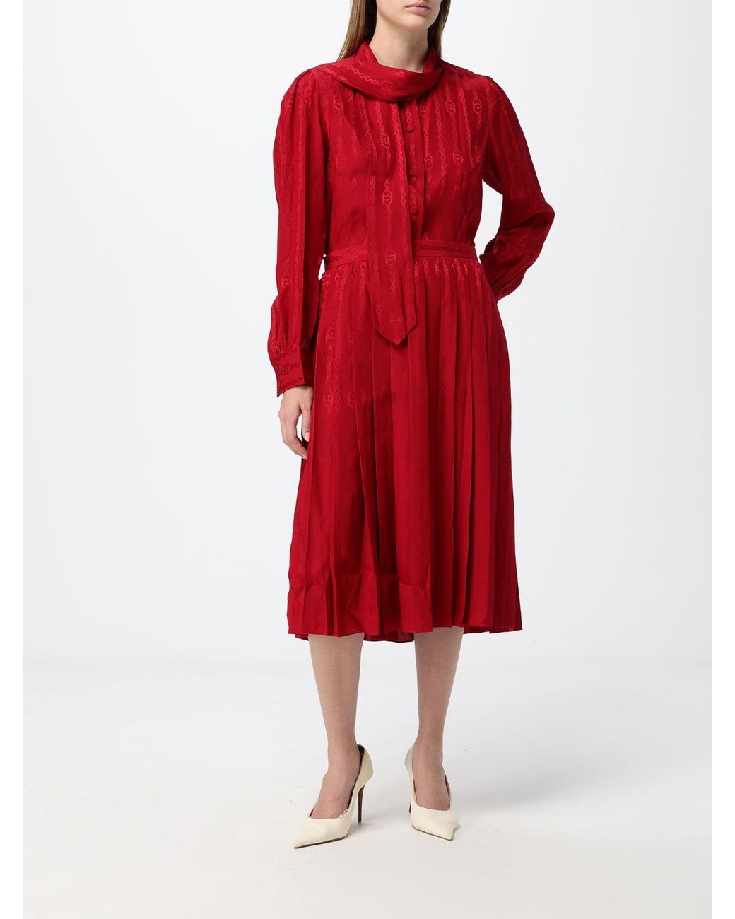 Gucci Red Pure Silk Pussy-Bow Blouse