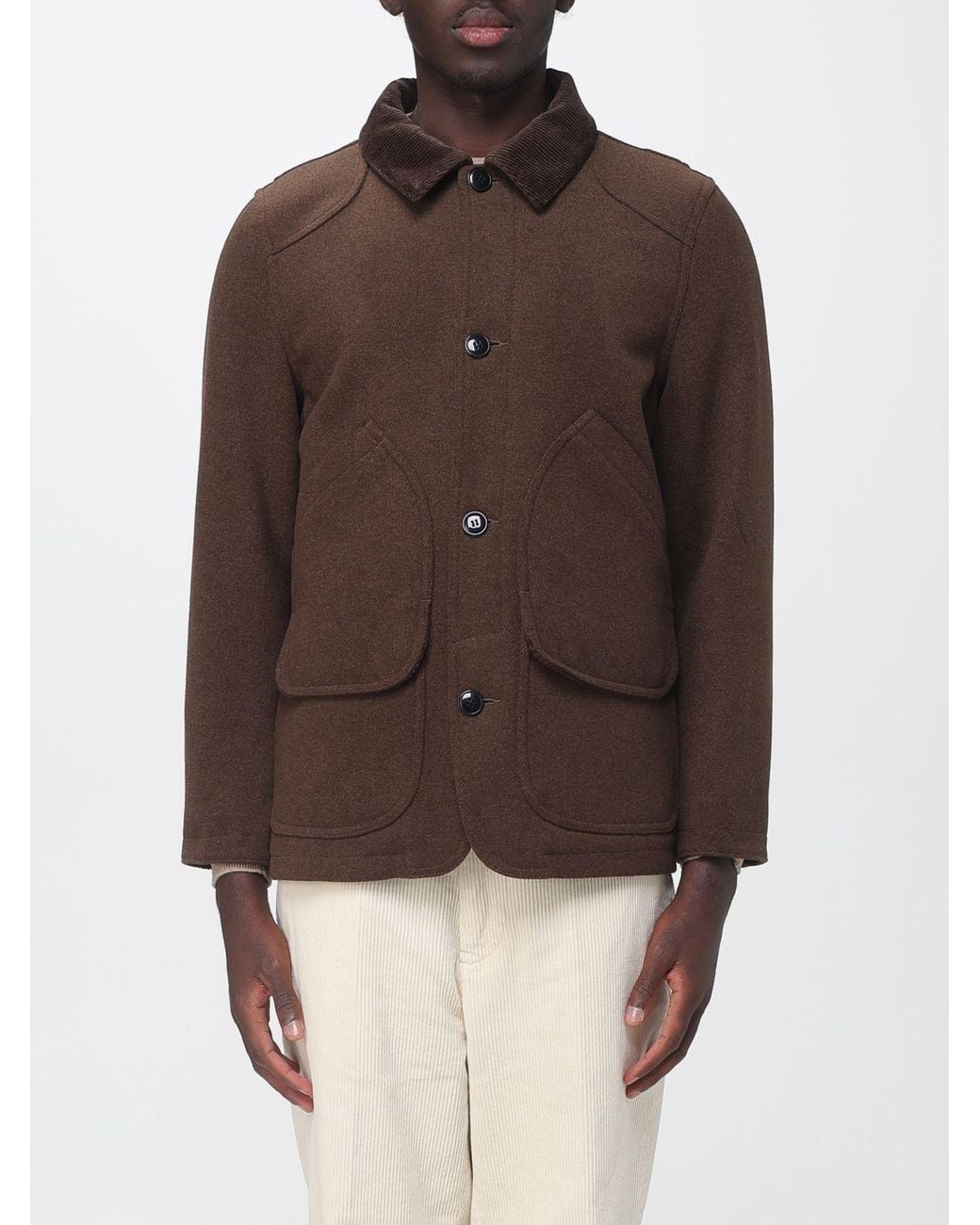 Sebago Brown Short Shirt-Style Polyester Coat With Velvet Collar for men
