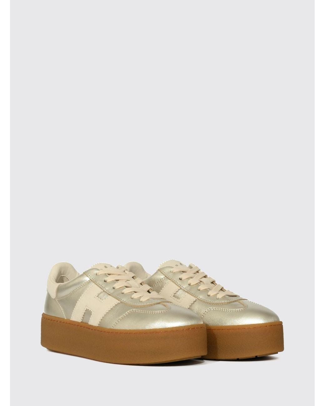 Hogan White Cool H698 Laminated Leather Platform Sneakers With Applied H Logo