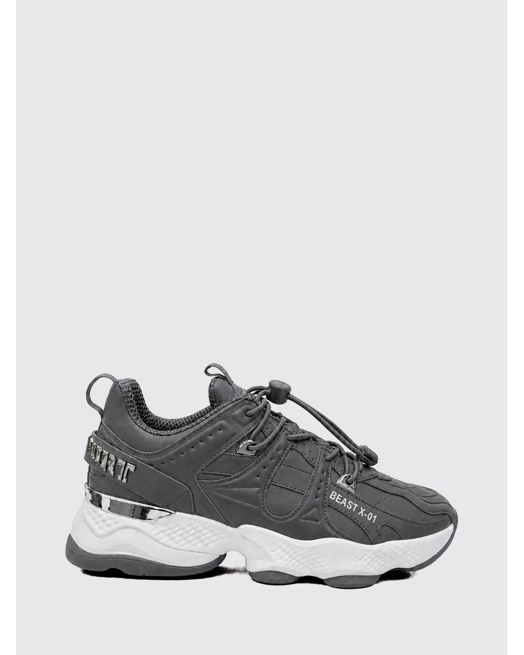 Philipp Plein Gray Runner Beast X-01 Low-Top Trainers With Drawstring Closure for men