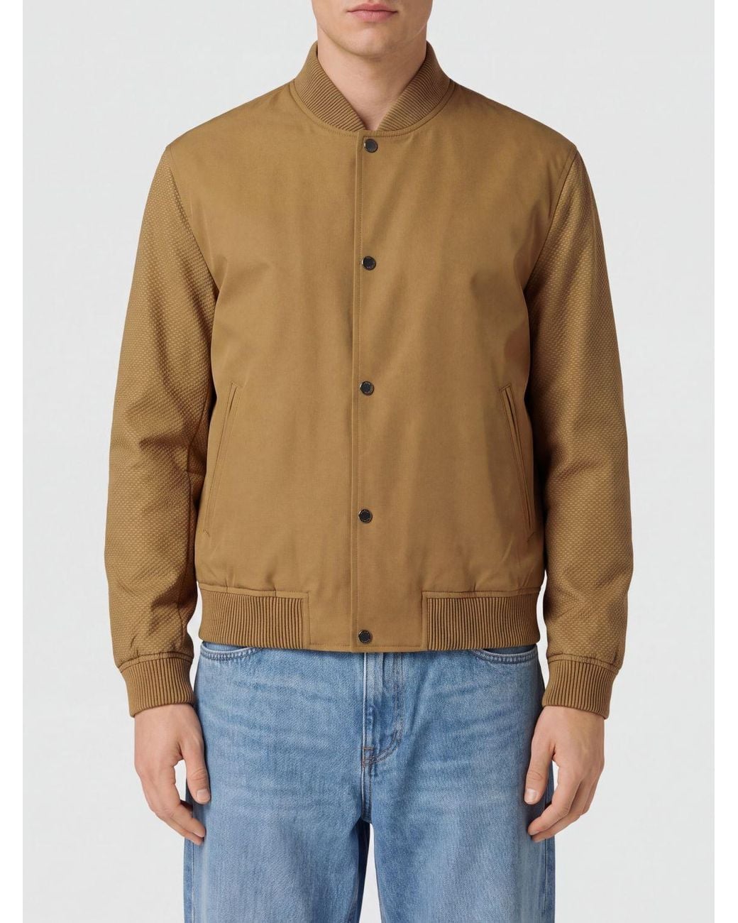 Boss Blue Technical Fabric Varsity Bomber Jacket With Button Closure for men
