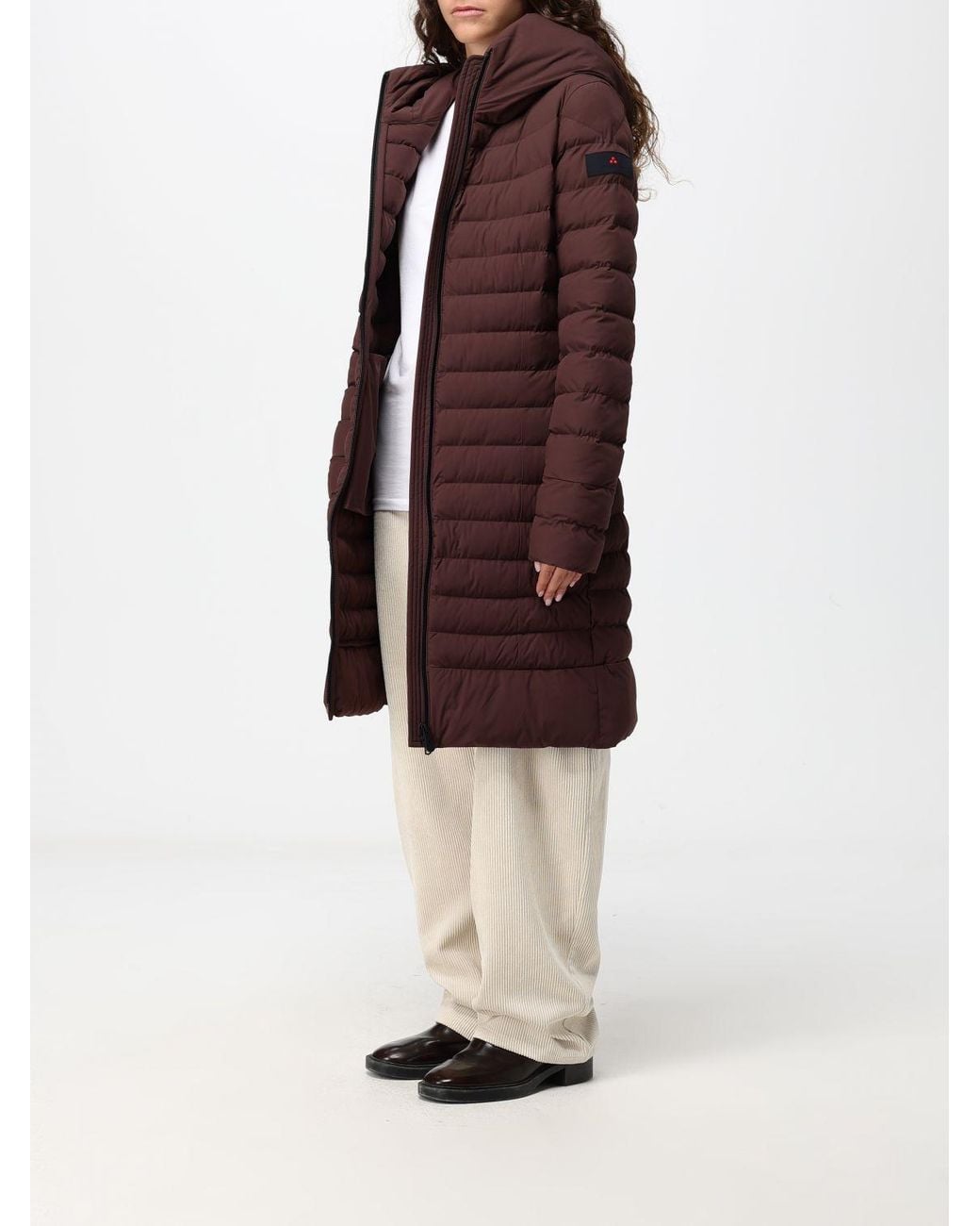 Peuterey Red Knee-Length Quilted Nylon Down Jacket With Hood And Zip Closure