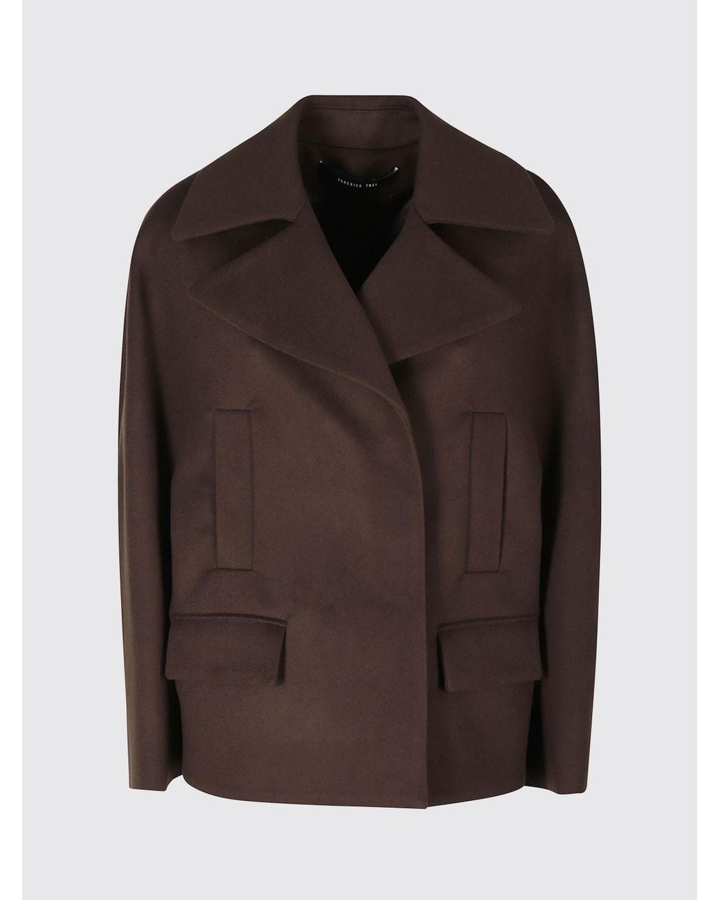 FEDERICA TOSI Brown Short Double-Breasted Wool And Cashmere Coat With Lapels