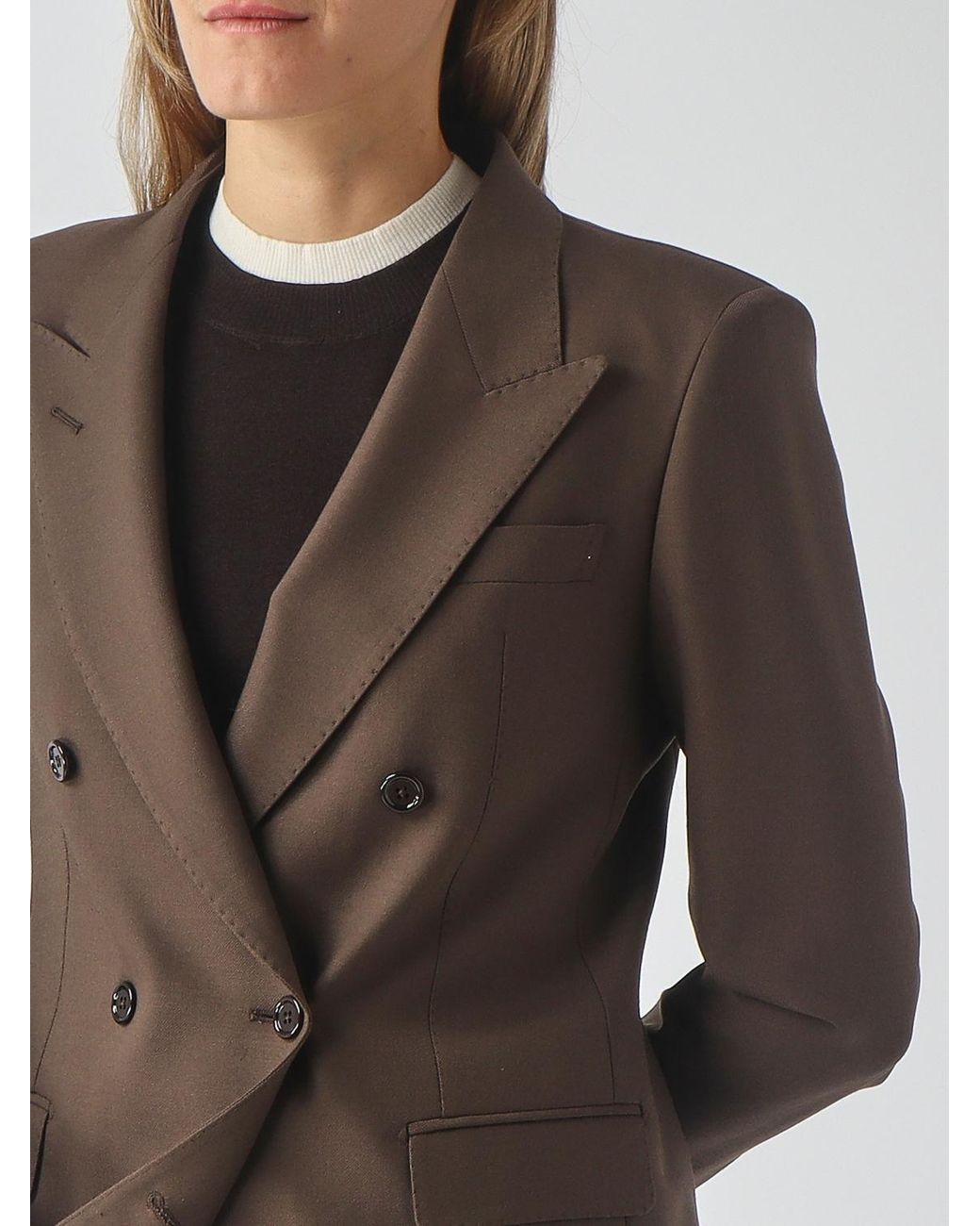 Tagliatore Brown Double-Breasted Virgin Wool Blazer With Peak Lapels