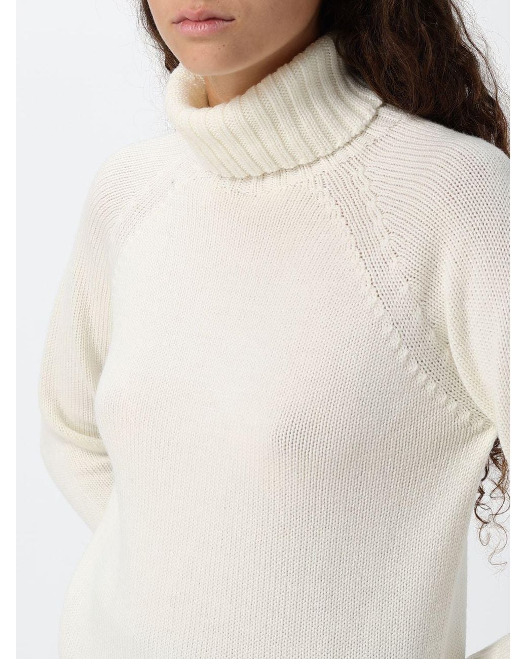 Drumohr White 100% Pure Merino Wool Turtleneck Jumper With Ribbed Edges