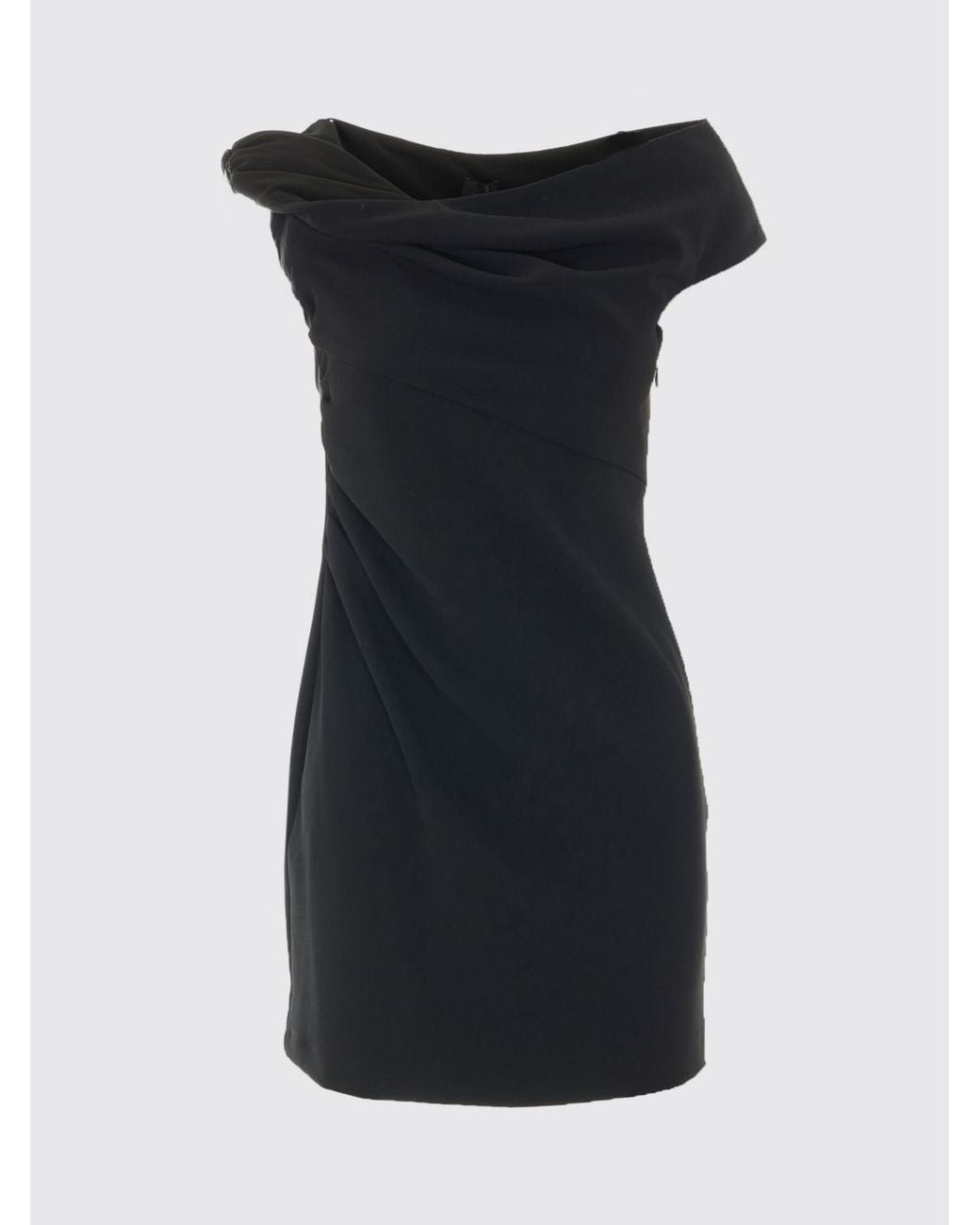 Pinko Black Off-The-Shoulder Crêpe Sheath Mini Dress With Straight Neckline