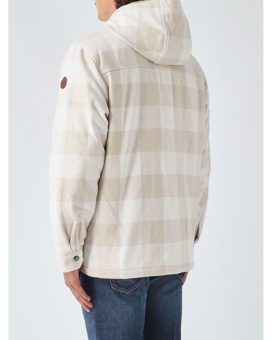 Colmar Natural Hooded Check Wool Blend Shirt Jacket With Patch Pockets for men