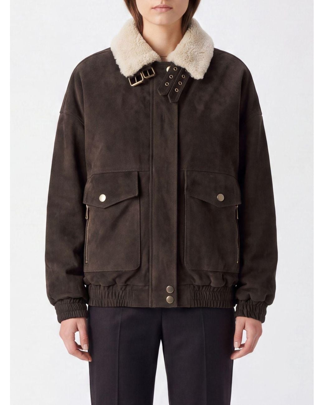 Semicouture Black Suede Leather Jacket With A Fur Collar And A Relaxed Fit