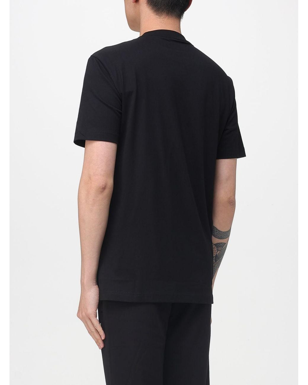 EA7 Black Cotton Crew Neck T-Shirt for men
