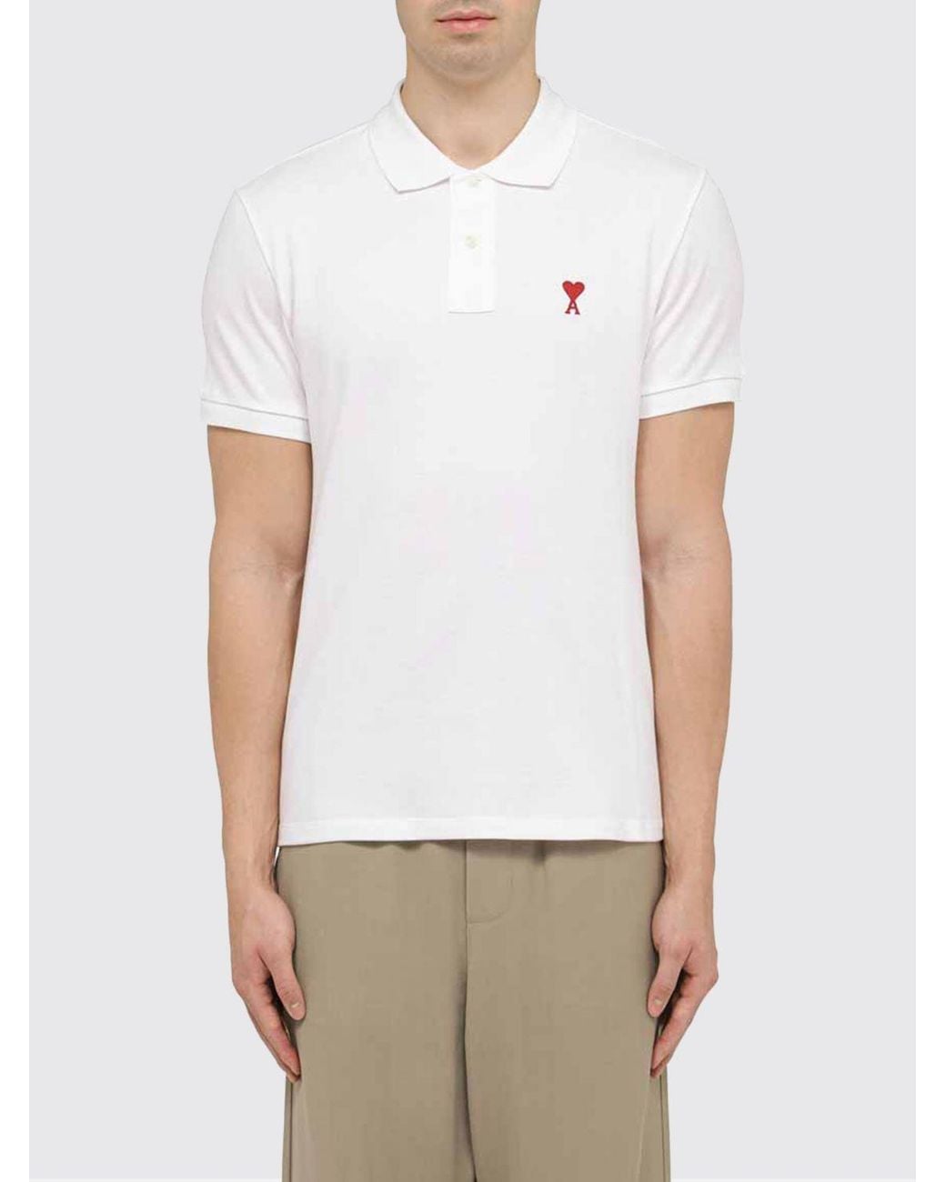 AMI White Organic Cotton Polo Shirt for men