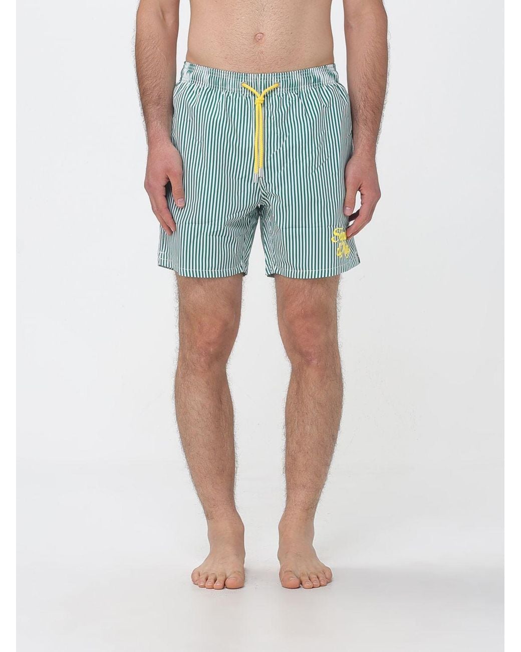 Mc2 Saint Barth Blue Striped Swimsuit With Logo for men