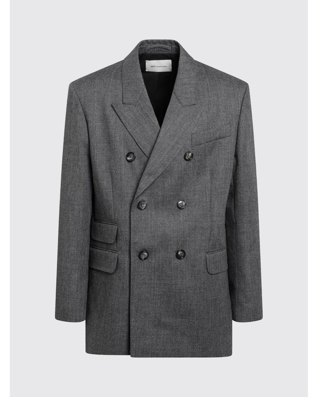 AMI Gray Double-Breasted Virgin Wool Blazer With Peak Lapels for men