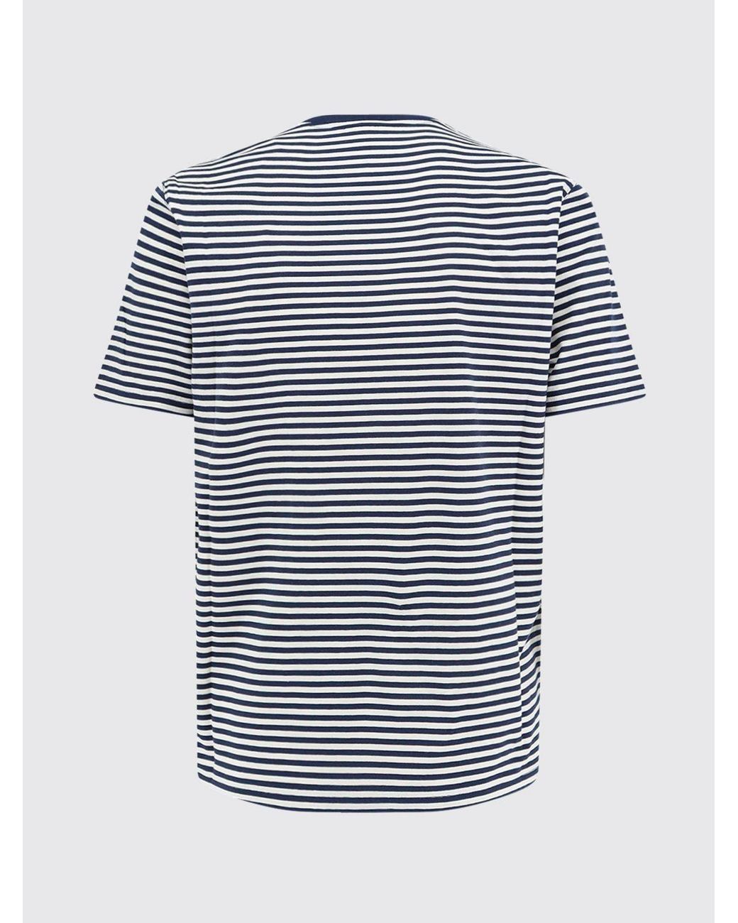 Mc2 Saint Barth Blue Striped Slim Fit Cotton T-Shirt With Contrast Logo for men
