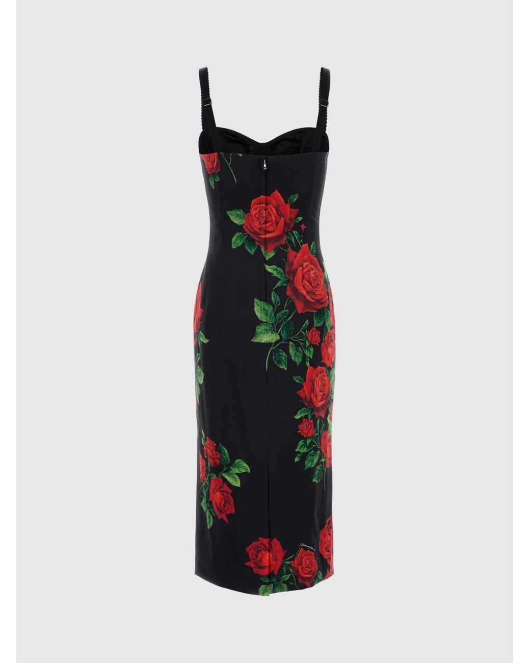 Dolce & Gabbana Red Dolce &Amp Gabbana Floral-Print Satin Bustier Midi Dress